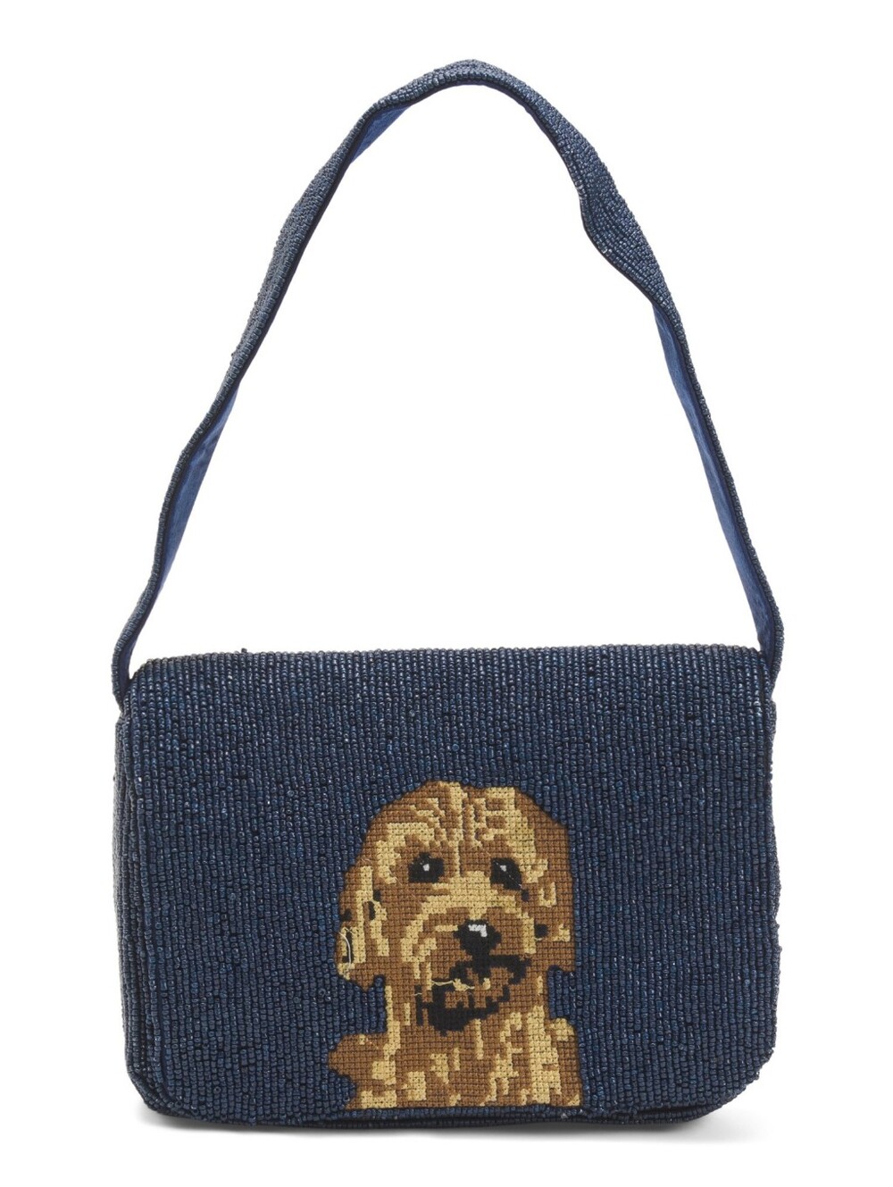 Navy Beaded Dog Shoulder Handbag